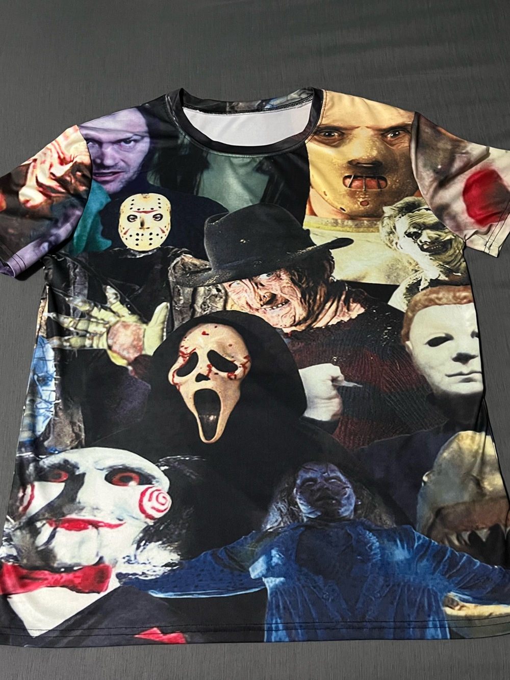 Classic Horror Movie Villains Mashup AOP T-Shirt Men's L / XL (Tagless)